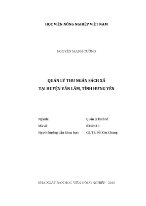 Luận văn thạc sĩ vnua quản lý thu ngân sách xã tại huyện văn lâm tỉnh hưng yên
