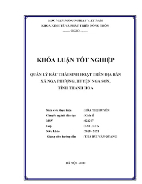Luận văn thạc sĩ vnua quản lý rác thải sinh hoạt trên địa bàn xã nga phượng huyện nga sơn tỉnh thanh hóa