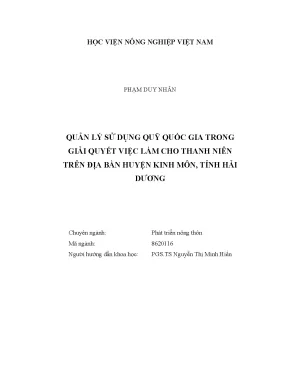 Luận văn thạc sĩ vnua quản lý sử dụng quỹ quốc gia trong giải quyết việc làm cho thanh niên trên địa bàn huyện kinh môn tỉnh hải dương