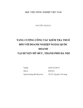 Luận văn thạc sĩ vnua tăng cường công tác kiểm tra thuế đối với doanh nghiệp ngoài quốc doanh tại huyện mỹ đức thành phố hà nội
