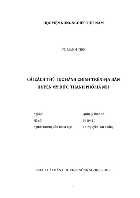 Luận văn thạc sĩ vnua cải cách thủ tục hành chính trên địa bàn huyện mỹ đức thành phố hà nội
