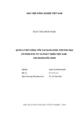 Luận văn thạc sĩ vnua quản lý huy động vốn tại ngân hàng thương mại cổ phần đầu tư và phát triển việt nam chi nhánh bắc ninh