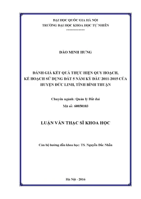Luận văn thạc sĩ hus đánh giá kết quả thực hiện quy hoạch kế hoạch sử dụng đất 5 năm kỳ đầu 2011 2015 của huyện đức linh tỉnh bình thuận