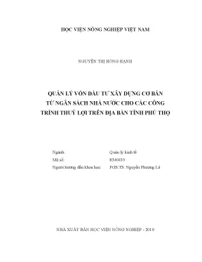 Luận văn thạc sĩ vnua quản lý vốn đầu tư xây dựng cơ bản từ ngân sách nhà nước cho các công trình thủy lợi trên địa bàn tỉnh phú thọ