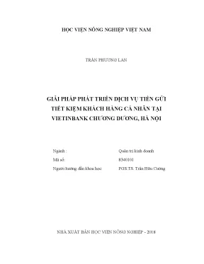 Luận văn thạc sĩ vnua giải pháp phát triển dịch vụ tiền gửi tiết kiệm khách hàng cá nhân tại vietinbank chương dương hà nội