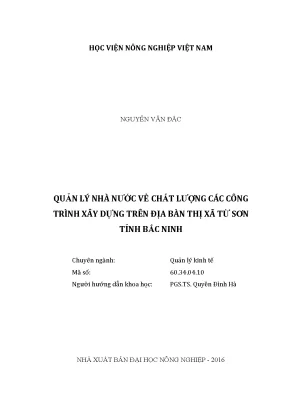 Luận văn thạc sĩ vnua quản lý nhà nước về chất lượng các công trình xây dựng trên địa bàn thị xã từ sơn tỉnh bắc ninh