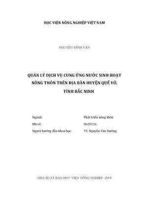Luận văn thạc sĩ vnua quản lý dịch vụ cung ứng nước sinh hoạt nông thôn trên địa bàn huyện quế võ tỉnh bắc ninh