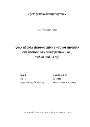Luận văn thạc sĩ vnua quan hệ giữa tín dụng chính thức với thu nhập của hộ nông dân ở huyện thanh oai thành phố hà nội