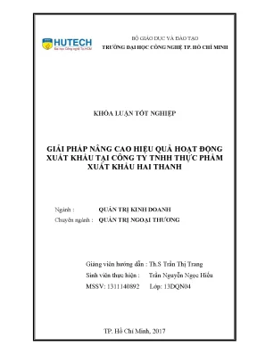 Luận văn thạc sĩ hay giải pháp nâng cao hiệu quả hoạt động xuất khẩu tại công ty tnhh thực phẩm xuất khẩu hai thanh