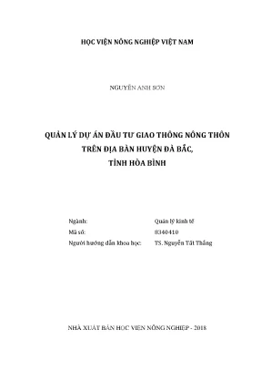 Luận văn thạc sĩ vnua quản lý dự án đầu tư giao thông nông thôn trên địa bàn huyện đà bắc tỉnh hòa bình