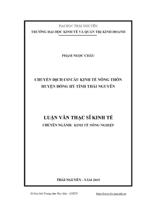 Luận văn thạc sĩ hay chuyển dịch cơ cấu kinh tế nông thôn huyện đồng hỷ tỉnh thái nguyên