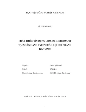 Luận văn thạc sĩ vnua phát triển tín dụng cho hộ kinh doanh tại ngân hàng thương mại cổ phần quân đội chi nhánh bắc ninh