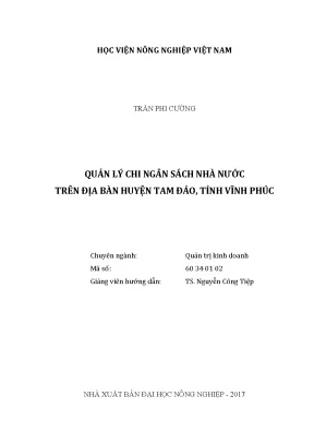 Luận văn thạc sĩ vnua quản lí chi ngân sách nhà nước trên địa bàn huyện tam đảo tỉnh vĩnh phúc
