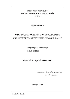 Luận văn thạc sĩ hus chất lượng môi trường nước và đa dạng sinh vật nổi plankton vùng cửa sông văn úc