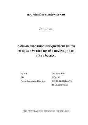 Luận văn thạc sĩ vnua đánh giá việc thực hiện quyền của người sử dụng đất trên địa bàn huyện lục nam tỉnh bắc giang