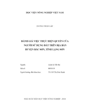 Luận văn thạc sĩ vnua đánh giá việc thực hiện quyền của người sử dụng đất trên địa bàn huyện bắc sơn tỉnh lạng sơn