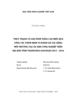 Luận văn thạc sĩ vnua thực trạng và giải pháp nâng cao hiệu quả công tác thẩm định và đánh giá tác động môi trường tại các khu công nghiệp trên địa bàn tỉnh thanh hóa giai đoạn 2011 2016