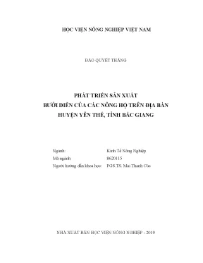 Luận văn thạc sĩ vnua phát triển sản xuất bưởi diễn của các nông hộ trên địa bàn huyện yên thế tỉnh bắc giang