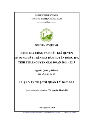 Luận văn thạc sĩ hay đánh giá công tác đấu giá quyền sử dụng đất trên địa bàn huyện đồng hỷ tỉnh thái nguyên giai đoạn 2014 2017