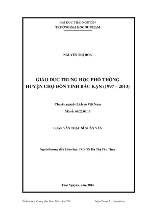 Luận văn thạc sĩ hay giáo dục trung học phổ thông huyện chợ đồn tỉnh bắc kạn 1997 2013