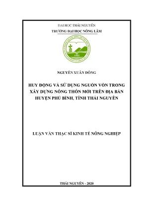 Luận văn thạc sĩ hay huy động và sử dụng nguồn vốn trong xây dựng nông thôn mới trên địa bàn huyện phú bình tỉnh thái nguyên