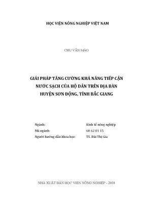 Luận văn thạc sĩ vnua giải pháp tăng cường khả năng tiếp cận nước sạch của hộ dân trên địa bàn huyện sơn động tỉnh bắc giang