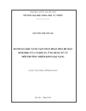 Luận văn thạc sĩ hus đánh giá khả năng tạo chất hoạt hóa bề mặt sinh học của vi khuẩn ứng dụng xử lý môi trường nhiễm kim loại nặng