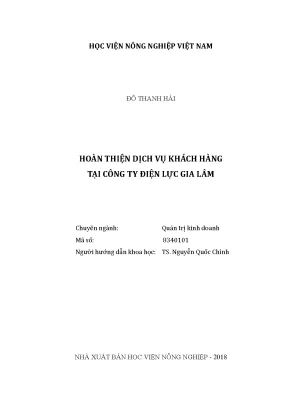 Luận văn thạc sĩ vnua hoàn thiện dịch vụ khách hàng tại công ty điện lực gia lâm