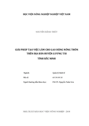 Luận văn thạc sĩ vnua giải pháp tạo việc làm cho lao động nông thôn trên địa bàn huyện lương tài tỉnh bắc ninh