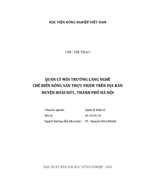 Luận văn thạc sĩ vnua quản lý môi trường làng nghề chế biến nông sản thực phẩm trên địa bàn huyện hoài đức thành phố hà nội