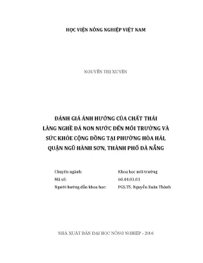 Luận văn thạc sĩ vnua đánh giá ảnh hưởng của chất thải làng nghề đá non nước đến môi trường và sức khỏe cộng đồng tại phường hòa hải quận ngũ hành sơn thành phố đà nẵng