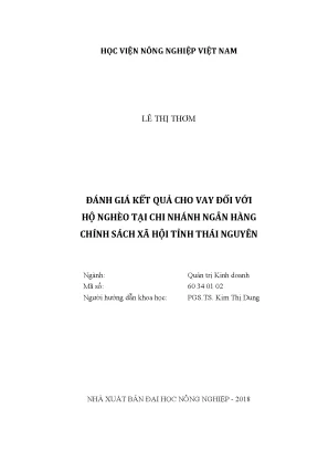 Luận văn thạc sĩ vnua đánh giá kết quả cho vay đối với hộ nghèo tại chi nhánh ngân hàng chính sách xã hội tỉnh thái nguyên