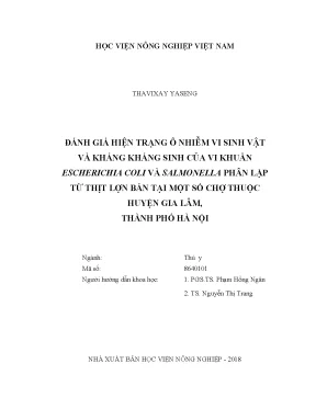Luận văn thạc sĩ vnua đánh giá hiện trạng ô nhiễm vi sinh vật và kháng kháng sinh của vi khuẩn escherichia coli và salmonella phân lập từ thịt lợn bán tại một số chợ thuốc huyện gia lâm thành phố hà nội