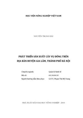 Luận văn thạc sĩ vnua phát triển sản xuất cây vụ đông trên địa bàn huyện gia lâm thành phố hà nội