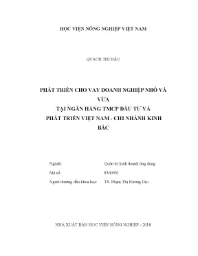 Luận văn thạc sĩ vnua phát triển cho vay doanh nghiệp nhỏ và vừa tại ngân hàng tmcp đầu tư và phát triển việt nam chi nhánh kinh bắc