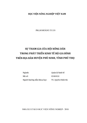 Luận văn thạc sĩ vnua sự tham gia của hội nông dân trong phát triển kinh tế hộ gia đình trên địa bàn huyện phù ninh tỉnh phú thọ
