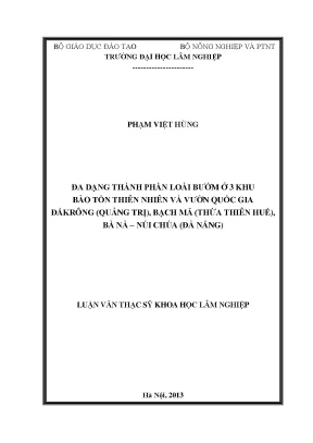 Luận văn thạc sĩ hay đa dạng thành phần loài bướm ở 3 khu bảo tồn thiên nhiên và vườn quốc gia đắkrông quảng trị bạch mã thừa thiên huế bà nà núi chúa đà nẵng