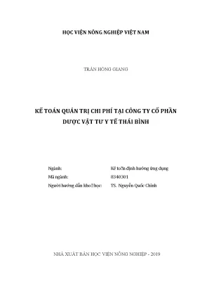 Luận văn thạc sĩ vnua kế toán quản trị chi phí tại công ty cổ phần dược vật tư y tế thái bình