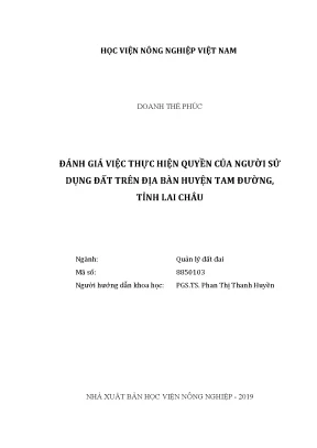 Luận văn thạc sĩ vnua đánh giá việc thực hiện quyền của người sử dụng đất trên địa bàn huyện tam đường tỉnh lai châu