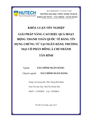Luận văn thạc sĩ hay giải pháp nâng cao hiệu quả hoạt động thanh toán quốc tế bằng tín dụng chứng từ tại ngân hàng thương mại cổ phần đông á chi nhánh tân bình