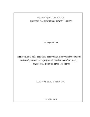 Luận văn thạc sĩ hus hiện trạng môi trường phóng xạ trong hoạt động thăm dò khai thác quặng đất hiếm mỏ đông pao huyện tam đường tỉnh lai châu