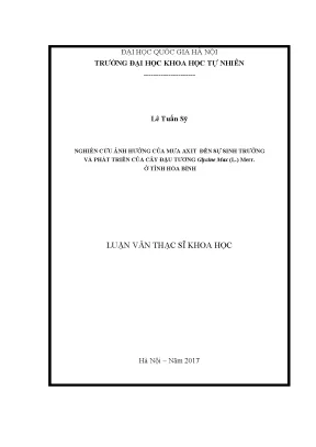 Luận văn thạc sĩ hus nghiên cứu ảnh hưởng của mưa axit đến sự sinh trưởng và phát triển của cây đậu tương glycine max l merr ở tỉnh hòa bình