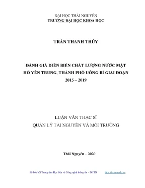 Luận văn thạc sĩ hay đánh giá diễn biến chất lượng nước mặt hồ yên trung thành phố uông bí giai đoạn 2015 2019