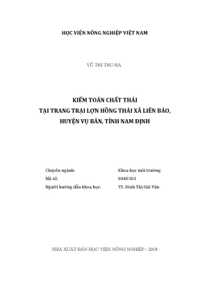 Luận văn thạc sĩ vnua kiểm soát chất thải tại trang trại lợn hồng thái xã liên bảo huyện vụ bản tỉnh nam định