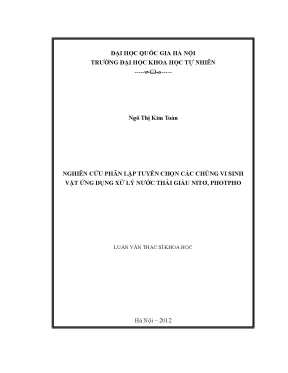 Luận văn thạc sĩ hus nghiên cứu phân lập tuyển chọn các chủng vi sinh vật ứng dụng xử lý nước thải giàu nitơ photpho