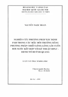 Luận văn thạc sĩ hus nghiên cứu phương pháp xác định pah trong các mẫu môi trường bằng phương pháp chiết lỏng lỏng lôi cuốn hơi nước kết hợp với kỹ thuật hplc detectơ huỳnh quang
