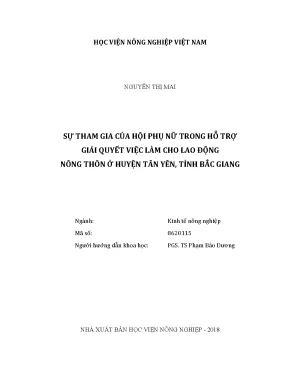 Luận văn thạc sĩ vnua sự tham gia của hội phụ nữ trong hỗ trợ giải quyết việc làm cho lao động nông thôn ở huyện tân yên tỉnh bắc giang