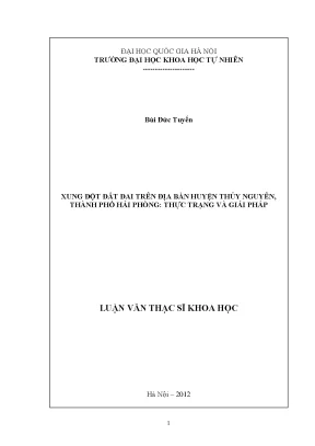 Luận văn thạc sĩ hus xung đột đất đai trên địa bàn huyện thủy nguyên thành phố hải phòng thực trạng và giải pháp