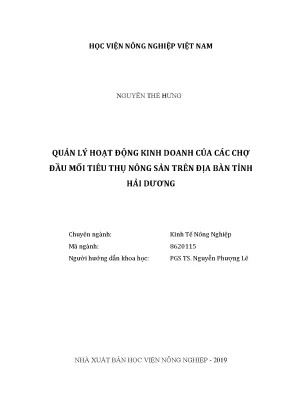 Luận văn thạc sĩ vnua quản lý hoạt động kinh doanh của các chợ đầu mối tiêu thụ nông sản trên địa bàn tỉnh hải dương