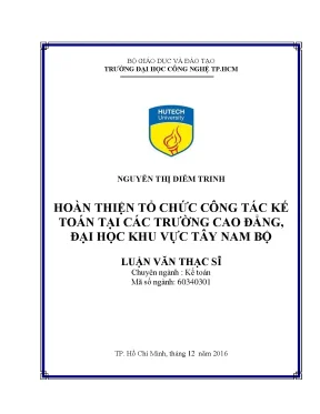 Luận văn thạc sĩ hay hoàn thiện tổ chức công tác kế toán tại các trường cao đẳng đại học khu vực tây nam bộ